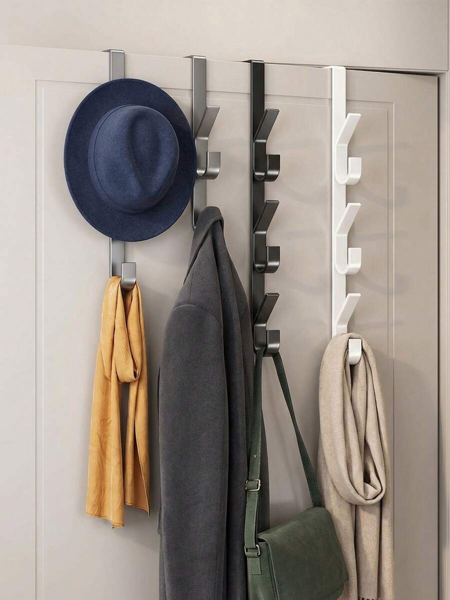 Nouveau crochet de porte de chambre épaissi, porte-serviettes et étagère de rangement de salle de bain - Comprend un porte-serviettes à suspendre sur la porte, des crochets à serviettes de salle de bain et des crochets à suspendre sur la porte - Convient pour accrocher des serviettes, des vêtements, des chapeaux, etc. - Porte-serviettes multifonction à suspendre sur la porte, crochets de porte - Blanc - Voir 1