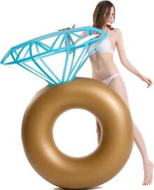 Inflatable Diamond Ring Pool Float - Pool Party Swim Ring, Pool Party Decoration Prop, Inflatable Water Float, Engagement Ring Party Float Stagette Decorations Swimming Tube Outdoor Water Lounge For Adults - Multicolor - View 3