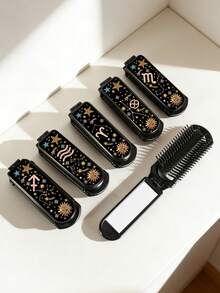 12 Zodiac Signs Foldable Comb, 1pc Foldable Design Comb With Star Chart, Stars, Sun, Moon Elements, Y2K Millennium Style, Portable With Mirror, Girly Aesthetic, Retro Star Sun Foldable Comb, Mini Travel Comb With Mirror, 2-In-1 Hair Styling And Makeup Touch-Up, Suitable For Carrying And Gifting - Multicolor - View 10
