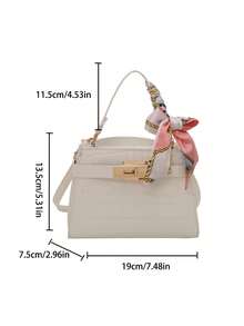 Crocodile Embossed Scarf Decor Flap Cover Tote Bag, Solid Color Embossed Handbag With Fashionable Metal Lock Decor, Mini Shoulder Crossbody Bag For Home, Shopping, Commuting - White - View 3