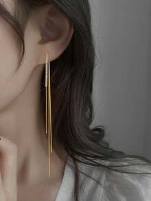 1对金属水晶链可转换耳环，欧美风格个性时尚长流苏耳环，适合女性、女孩，旅行、婚礼、派对、生日、圣诞节礼物（2026款） - 金色 - 查看 3