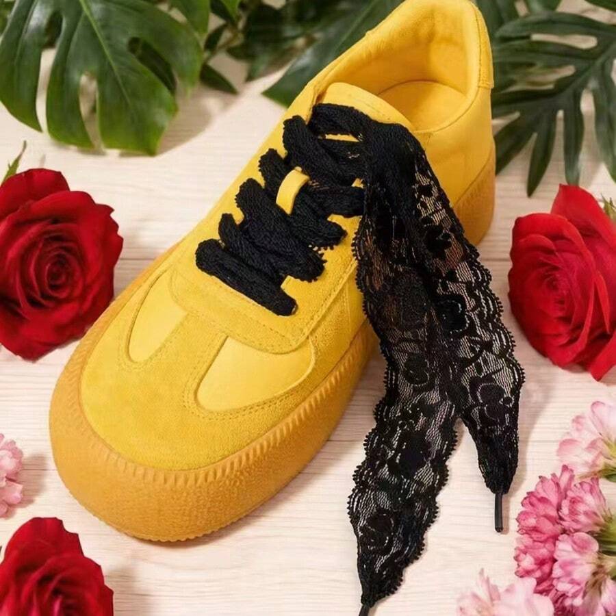 3.5cm Lace Trim Shoelaces, Ballet Style - 1 Pair 100cm Length, Suitable For Dress Shoes Lace Accessories