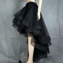 1pc Women's Versatile Lolita Style 3-Tier Elastic Mesh Front Short Back Long Skirt - Multicolor - View 2