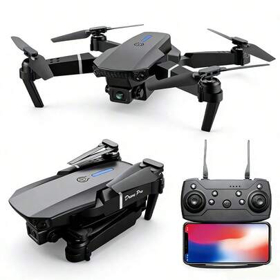 可折叠480p摄像头遥控无人机玩具，适合初学者，可通过智能手机APP控制，一键起飞/降落，室内外均可使用，圣诞节或生日礼物。