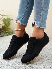 女士休闲运动鞋 平底运动鞋 新款系带舒适运动鞋 百搭鞋 - 黑色 - 查看 6