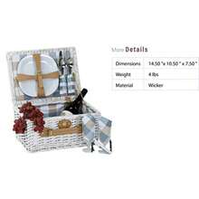 Picnic Plus Boothbay - Juego de cestas de picnic para 2 personas color blanco con platos copas de vino servilletas de algodón sacacorchos 14 unidades incluidas - Blanco - Ver 4