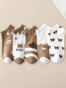 5 Pasang Kaos Kaki Pendek Wanita Motif Beruang Kartun Lucu, Nyaman dan Lembut, Cocok untuk Semua Musim - MultiWarna - View 9