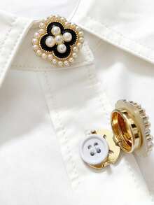 1pc Four-Leaf Flower Shirt Buttons, Exquisite Fashion Versatile Clothing Collar & Cuff Accessories - Flowers - View 2