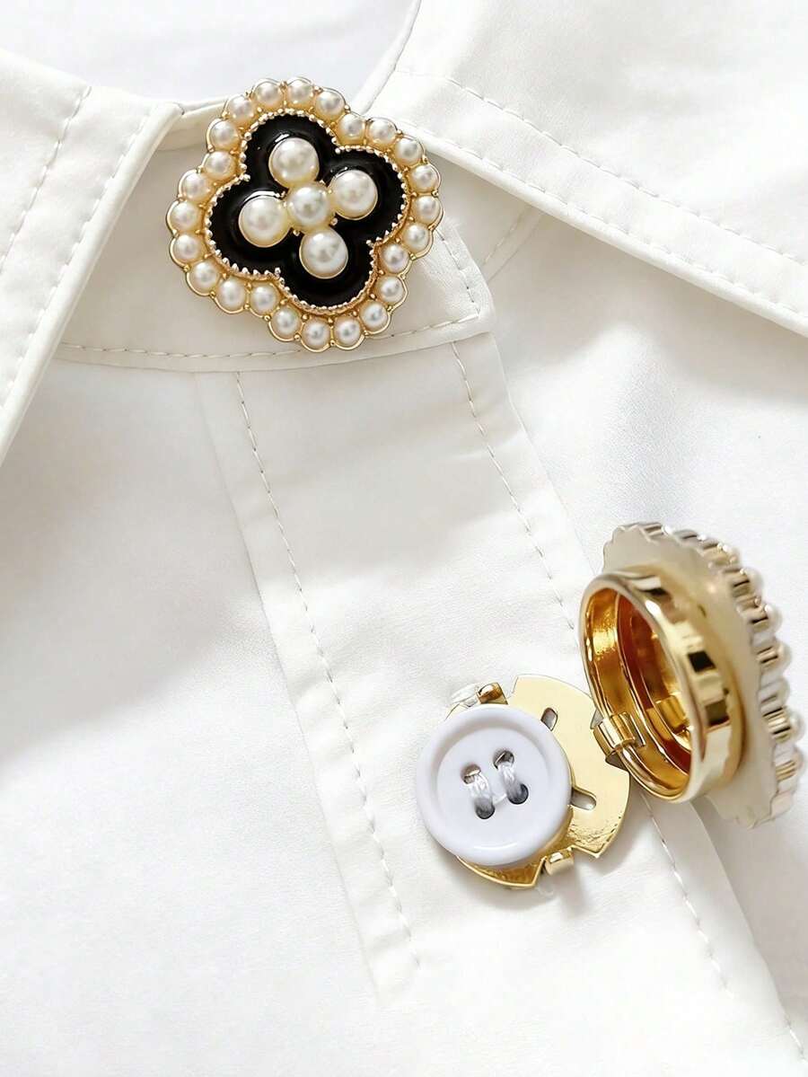 1pc Four-Leaf Flower Shirt Buttons, Exquisite Fashion Versatile Clothing Collar & Cuff Accessories