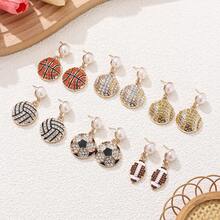 1 Pair European And American Style Fully Rhinestone Sports Theme Alloy Earrings, Football, Basketball, Rugby, Baseball, Softball, Volleyball Earrings - Ball Earrings - View 10