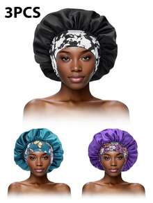 1/2/3/4/5pcs Silk Sleep Cap, Women Wide Brim Elastic Band Printed Sleep Hat, Soft Silk Sleep Bonnet, Suitable For Curly Hair (Random Print Pattern),Holiday,Travel - Color - View 7