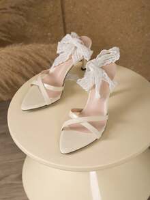 Sandal buộc dây kiểu Pháp, sandal mang đến không khí mùa hè, sandal cao gót dễ mang cho mùa hè - trắng - Xem 1