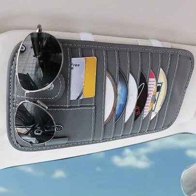 [With DVD Storage] OOLVS Car CD Box Organizer, Sun Visor Storage Bag With DVD Storage Pouch, Pen Holder, Stylish Glasses Rack, Card Pocket