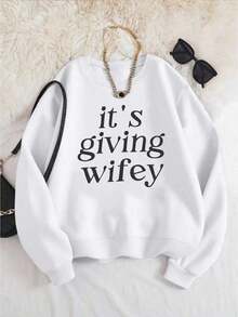 Letter Print Sweatshirt, Winter And Autumn Round Neck Casual Sweatshirt, Women's Bz2, - New Autumn/Winter Collection: Unisex Relaxed Fit Long-Sleeve Crew Neck Sweatshirt2026-Cozy Winter Essential & Casual Chic - White - View 1