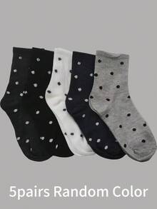 1/3/5双装 女士春夏可爱波点中筒袜，黑/白/灰简约款，透气吸湿，适合日常穿着 - 彩色 - 查看 6