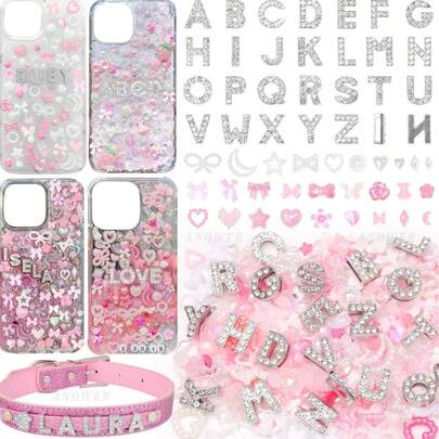 330Pcs DIY Phone Case Decoration Kit, Rhinestone Letter Charms With Bowknot Pearl Resin Gems, 3D Craft Supplies For All DIY Projects, Phone Case, Notebook, Water Bottle, Hair Clips, Jewelry Making, Personalized Gift For Girls Women