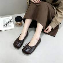 Women's Coffee Color Bow-Tie Round Toe Flat Slippers - Casual Style, Suitable For Office, Outdoor And Spring/Summer Wear - Coffee-colored [bow] - View 3