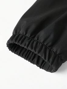 Men's Plus Size Black Casual Hooded Loose Fit Elastic Cuff Zip-Up Jacket - Black - View 3