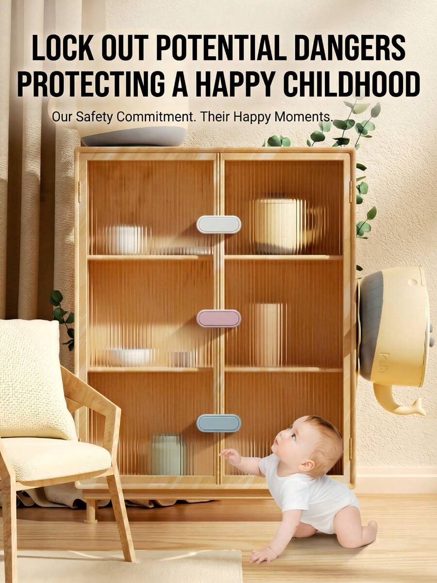 Khóa an toàn cho bé không cần khoan, keo dán chắc chắn, nhiều màu sắc. Khóa an toàn đa chức năng bằng nhựa ABS bền chắc, phù hợp cho tủ lạnh, tủ quần áo, nhà bếp, phòng tắm. Ngăn trẻ nhỏ mở cửa vô tình, giữ cho tủ luôn được khóa, thiết kế tối giản hiện đại, vật dụng thiết yếu cho an toàn gia đình, bảo vệ trẻ em hoàn hảo. - A - Xem 1