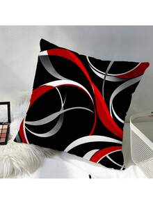 4 Pcs Abstract Red Black Pillow Covers Modern Wave Striped Cushion Covers For Couch Bedroom Decor, No Pillow Inserts - 4pcs - View 6