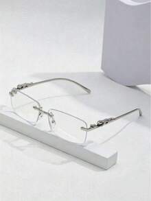 Men's Fashionable Minimalist Silver Rimless Glasses - Silver - View 2