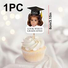 1pc Customized Graduation Photo Cake Topper, Personalized Face Cake Decor, Graduation Theme Cake Decor, Customized "Who Graduated" Cake Topper, Fun Face Party Decor, 2026 Graduate Cupcake Picks, Graduation Gift, Customized Cake Decor, Personalized Face Cake Topper, Personalized Cake Decor, Graduation Gift, Cute Gift - F-cupcake Label - View 12