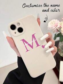 1 pieza Funda de teléfono líquida de TPU, adecuada para el Día de la Madre, el Día del Padre, San Valentín, cumpleaños, parejas, padres e hijos, gato, perro, elementos florales, mariposa, compatible con Apple/Galaxy/Honor/teléfonos, funda de teléfono personalizable con fuente de corazón única - Albaricoque - Ver 1