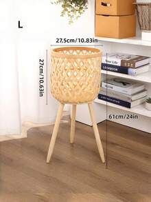 Bamboo-Woven Pot Cover, Wood Legs Plant Stand & Floor Plant Stand, Large Basket For Living Room Plants, Decorative Balcony Shelf For Outdoor - A - View 7