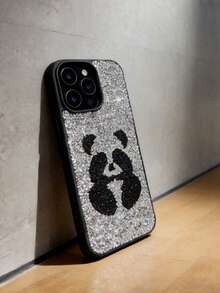 1pc Minimalist Rhinestone Cute Panda Soft Feel 2-In-1 Phone Protective Case Compatible With Apple 17, 16 Pro Max Starry Sky Rhinestone Case, 15 Panda Phone Case, 14 New Cartoon Phone 13 Minimalist Rhinestone 12 Large Camera Hole 11 - Black and White - View 6