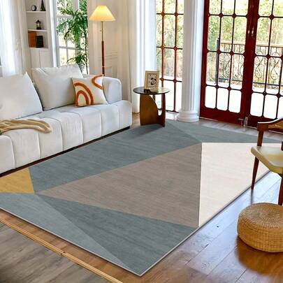 1 件装现代简约风格蓝灰白大色块图案地毯。天鹅绒面料，重约 850 克，厚约 0.6 厘米。耐用、防滑、易清洁。多种尺寸可选。适用于厨房/客厅/餐厅/卧室/阳台/浴室/书房。家居装饰的理想之选。