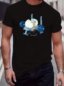 E Summer For Fitness, Men's ClothingSummer Men's Comfortable T-Shirt / A Very Distinctive Printed T-Shirt / Unisex Style / Suitable For Both Men And Women / Wrinkle-Resistant / Breathable - 黑色 - 查看 8