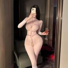 Sexy Lingerie Set For Women With Adjustable Bondage Straps Erotic Role Play Outfit Matching Bra And Thong Plus Detachable Rope Accessories For Couples Play Nightwear - [紅-繩衣]+[黑色網衣] - 查看 8