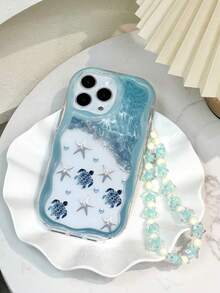 海星龟奶油波纹波浪边亮面喷漆防摔手机壳，配手工串珠手链，适用于 XR/7/8，苹果15Promax，苹果13手机壳，苹果14手机壳，苹果P12软壳防摔，XS奶油波纹边亮面新款喷漆TPU防摔软手机壳 - 彩色 - 查看 5