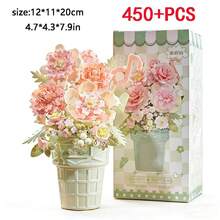 450 piezas Pequeños bloques de construcción que simulan flores de clavel, versión para adultos de bloques de construcción de flores, bloques de ensamblaje hechos a mano, bloques decorativos, adecuados para decorar diversas ocasiones, decoración del hogar, decoración de escritorio, regalo de cumpleaños, regalo del Día de San Valentín, regalo de Navidad - Multicolor - Ver 6