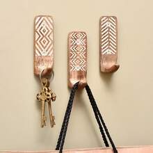 3pcs Bohemian Style Wooden Wall Hooks - Easy Installation Without Damaging Walls, Strong Adhesive, Perfect For Bathroom & Home Decor, Convenient Hanger For Clothes, Towels - Three-piece Set - View 4