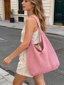 Túi đeo vai đan móc kiểu Bohemian dung tích lớn dành cho nữ, túi tote dệt rỗng thời trang, túi đeo vai đan thủ công, túi xách tay rỗng dáng casual mới dành cho nữ với dung tích lớn, phù hợp cho mùa hè, đi biển, phong cách tối giản cổ điển, thiết kế mở, phù hợp cho phụ nữ công sở thường ngày, vật dụng cần thiết khi đi du lịch, kỳ nghỉ biển và dã ngoại, túi đi biển, du lịch mùa hè thường ngày, phù hợp cho các chuyến phiêu lưu trên biển, mua sắm, sử dụng hàng ngày. - Nhiều màu - Xem 9