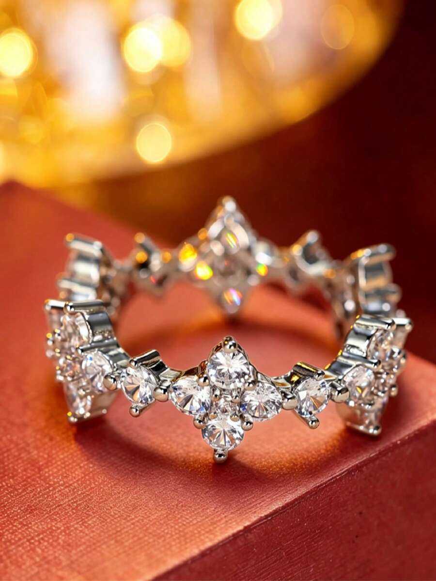 1pc Fashionable Snowflake Crown Ring, Elegant Clover Minimalist Design Ring For Women - Ring - View 1