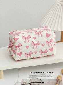 1pc Cute Heart-Shaped Bow Pattern Multi-Functional Checkerboard Cosmetic Bag, Can Be Used As Sanitary Pad Pouch, Coin Purse, Large Square Makeup Bag, Travel Cosmetic Bag, Skincare Product Bag, Toiletry Bag, Storage Bag, Suitable For Travel, Cruise, Dorm Use - Multicolor - View 12