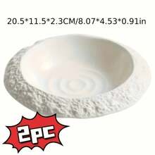 2 Pcs 10&8 Inch Textured Rock Pattern Wide Rim Ceramic Plates, Light Luxury High-Grade Large Capacity Deep Plates, Multipurpose For Soup, Dishes & Fruits. - White - View 6