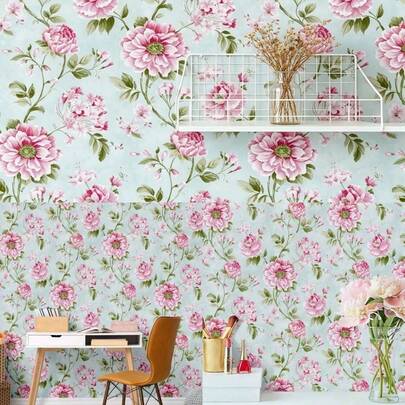 1 rollo de papel tapiz autoadhesivo con peonías rosas, papel de contacto de PVC para dormitorio, sala de estar, pared de cocina, encimera, renovación de muebles, instalación fácil de bricolaje, 17.7inX39.3/118.1/196.8/393.7in