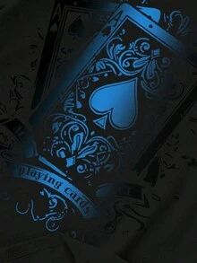 Camiseta de Manga Corta para Hombre con Estampado de Cartas de Póker, Camiseta Casual para Juegos de Azar, Camiseta con Diseño de As de Espadas - Negro - Ver 4