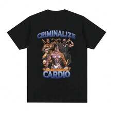 Criminalizar Cardio Meme Pattern T-Shirt Gym Fitness Retro Short Sleeve T-Shirt Women's Fashion Hip Hop Oversized T-Shirt - màu đen - Xem 1