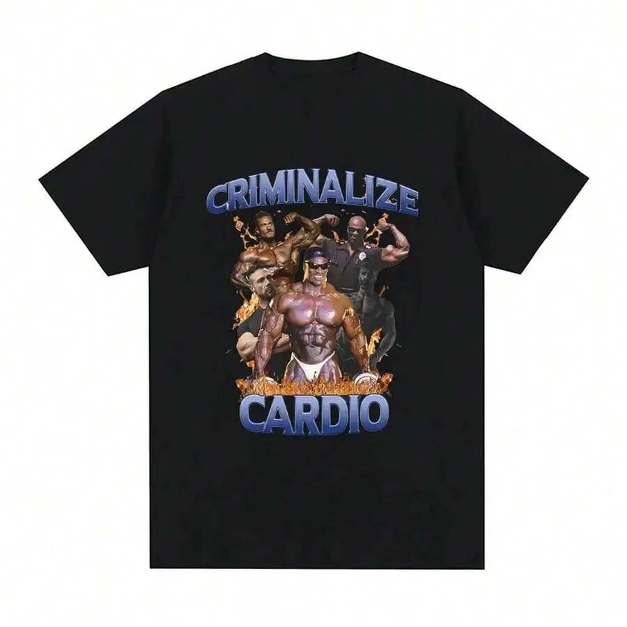 Criminalizar Cardio Meme Pattern T-Shirt Gym Fitness Retro Short Sleeve T-Shirt Women's Fashion Hip Hop Oversized T-Shirt - màu đen - Xem 1