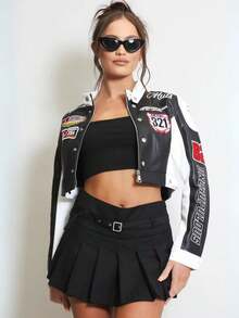 Muts Women's Stylish Casual Leather Jacket - 黑色 - 查看 2