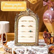 1pc New Vintage Resin Scroll Velvet Jewelry Organizer, Retro Frame Scroll Ring Tray, Necklace Earring Display Stand, Home Decor Art, Holiday Gift, Jewelry Tower, Earring Holder, Jewelry Storage, Classic Jewelry Prop, Vintage Design - Multicolor - View 3