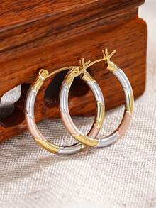 1 Pair Elegant Hoop Earrings, Suitable For Daily Decoration, Party Jewelry Or Birthday Gift For Teenagers - 1# - View 5