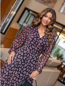 Vanusia Women's Long Dress In Tulle With Elastane, Crossover Neckline And Elasticated Back. Elegant And Comfortable. - Đen phối hồng - Xem 2