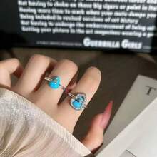 1 chiếc nhẫn hở hình quả bầu màu xanh lam khảm đá Zirconia bằng đồng, nhẫn đơn thời trang dành cho nữ, nhẫn hở hình quả bầu, nhẫn nữ màu xanh ngọc lam mùa hè, nhẫn nữ có thể đeo chồng lên nhau, nhẫn hình quả bầu mới dành cho nữ, thích hợp cho kỳ nghỉ, đám cưới, tiệc tùng. - quả bầu - Xem 2