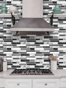 10片装大理石纹理自粘马赛克瓷砖贴纸，经典复古条纹砖纹乙烯基防溅墙贴，4.72英寸 x 9.68英寸，防油浴室厨房DIY不规则陶瓷砖 - 復古 - 查看 5