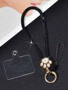 1 pièce Dragonne de téléphone de luxe pour femme en alliage brillant avec strass. Charm en métal avec empreinte de patte de chat sertie de cristaux strass amovible. Dragonne poignet créative et personnalisée, idéale comme porte-clés de voiture pour les voyages, le shopping, les cadeaux de printemps, anniversaire - Multicolore - Voir 7